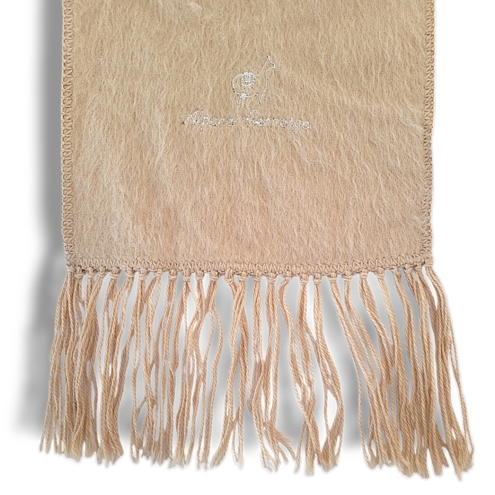 Alpaca Camargo Peru Brushed Alpaca Blend Scarf Beige Fringe 68" Soft Warm - Picture 5 of 6